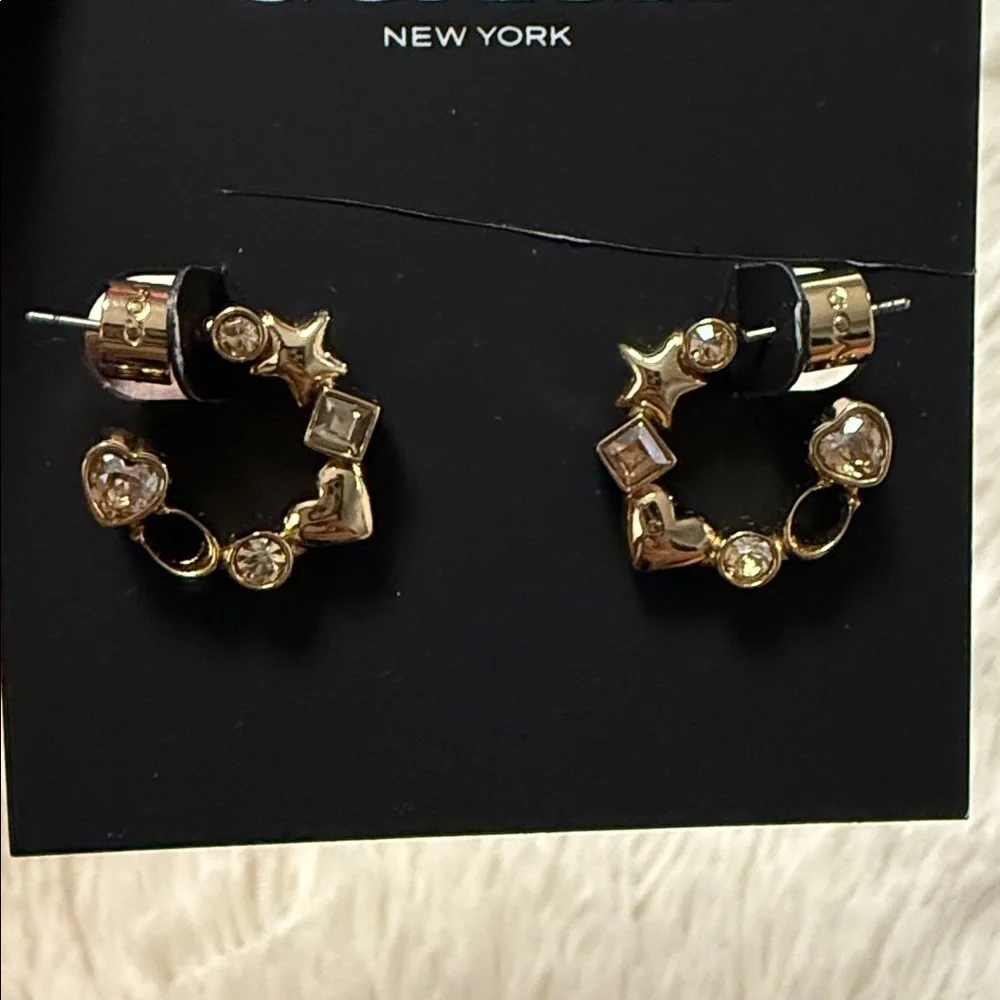 Coach Gold Star Heart Mix Huggie Earrings - Picture 5 of 5